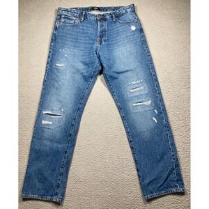 Jack & Jones Jeans Men's 36x34 Blue Rugged Relaxed Chris Button‎ Fly Distressed